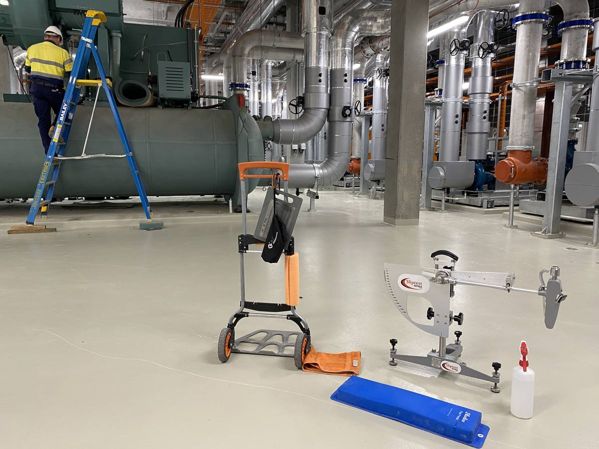 Industrial plant floor slip testing